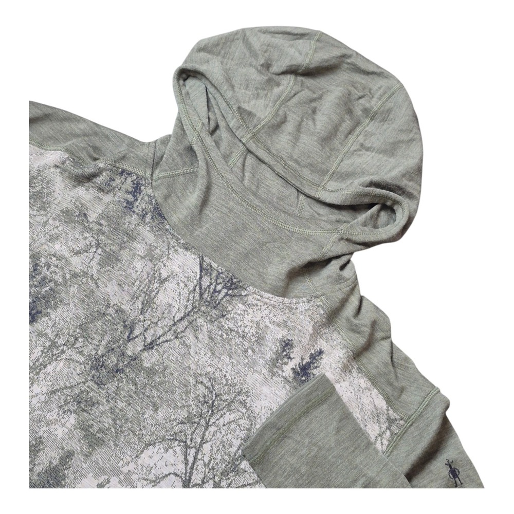 Smartwool Mens XXL Merino Wool Hoodie Green Forest Print Lightweight Pullover